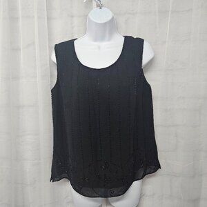 Vintage Karen Miller Tank Black Beaded Whimsigoth Fairy Goth 10